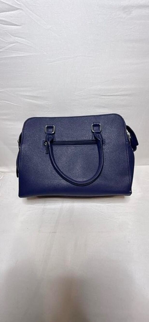 Cato Navy Blue Saffiano Satchel Handbag Stripe Lining Double Handle Shoulder Bag